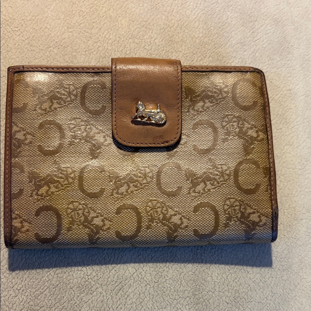 Celine Brown Vintage Monogram Canvas Wallet with Tan Leather Trim